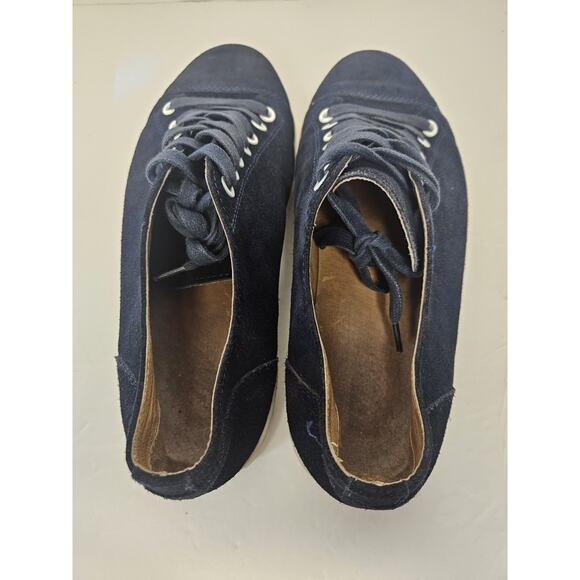 Women's Size 9 Navy Blue Suede Sneakers Lace Up Low Top Soft Comfort - Picture 6 of 8